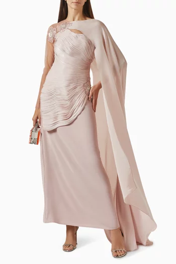 فستان طويل بزهور بارزة