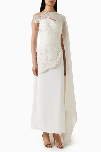 فستان طويل بزهور بارزة