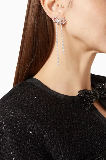 أقراط متدلية بتصميم عقدة مرصعة بالكريستال نحاس مطلي بلون فضي