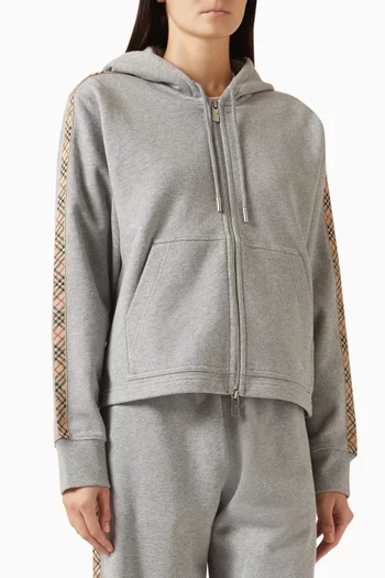 Check Trim Zip Hoodie in Cotton