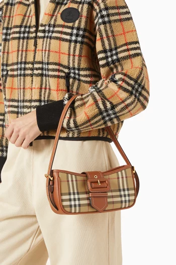 Sling Shoulder Bag in Check-printed Canvas