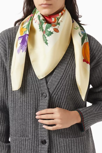 Floral-print Square Scarf in Silk Twill