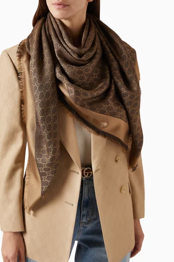 شال بنقشة شعار حرفي GG صوف وحرير