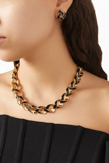 1990s Vintage Enamel Necklace & Earrings Set