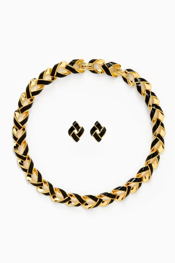 1990s Vintage Enamel Necklace & Earrings Set
