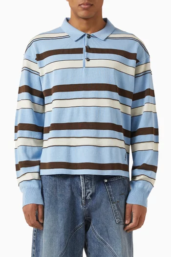 Striped Rugby Polo Sweater in Wool-blend
