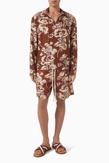 Painted Peonies Shorts in Linen