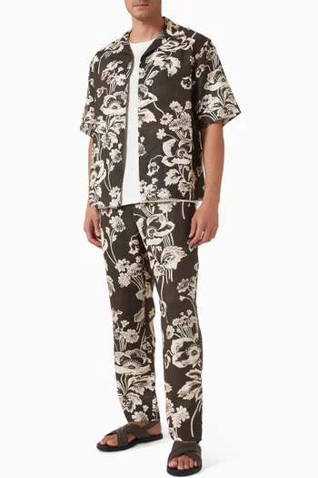 قميص بولينغ بنقشة زهور فاوانيا كتان