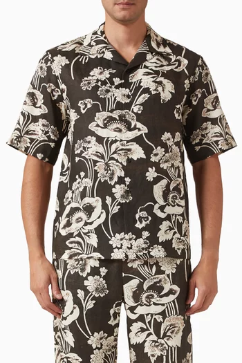 قميص بولينغ بنقشة زهور فاوانيا كتان