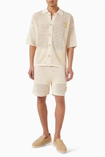 Crochet Flower Polo Shirt in Cotton-blend