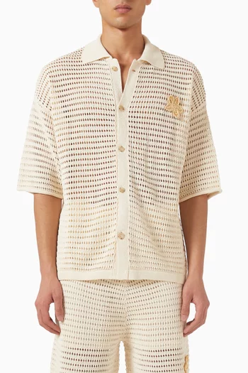 Crochet Flower Polo Shirt in Cotton-blend