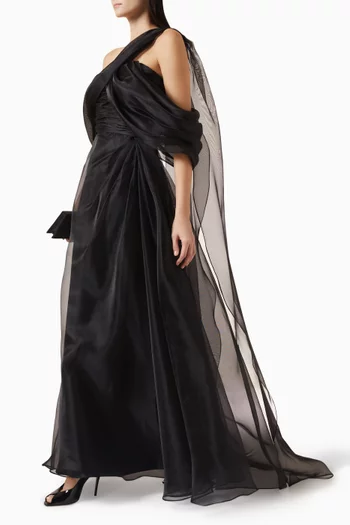 One-shoulder Train Gown in Tulle