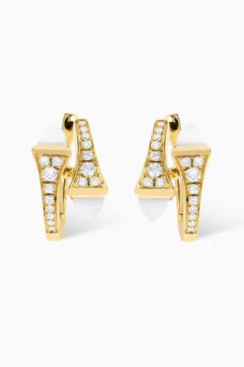 Cleo Diamond Huggie Earrings with White Agate in 18kt Yellow Gold