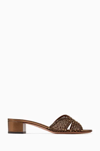 حذاء كريستال لوفر مفتوح من الخلف بكعب 35 مم قماش شبكي