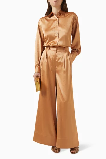 Rhinestone Wide-leg Pants in Satin