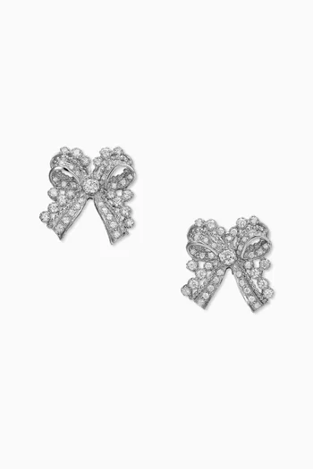 Dentelle Bow Stud Earrings in Rhodium-vermeil