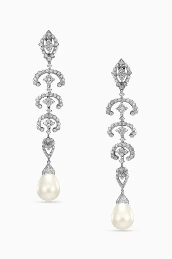 Pearl Scallop Lace Earrings in 18kt White Gold & Rhodium-vermeil