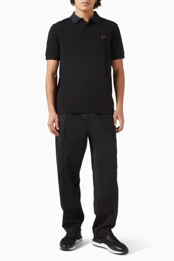 Black Watch Tartan Collar Polo Shirt in Cotton Pique