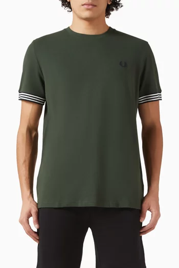 Striped Cuff T-shirt in Cotton Pique