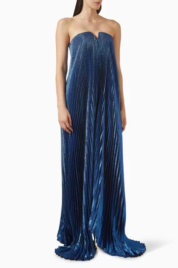 Black Tie Pleated Gown in Glitter Fabric