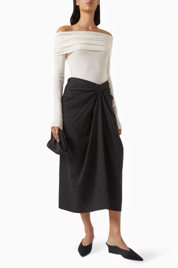 Draped Midi Skirt in Wool Blend