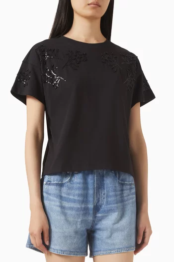 Kelly Bead-embellished Floral T-shirt in Peruvian Cotton