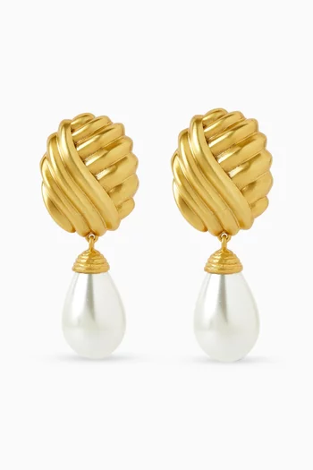 Knot & Pearl Dop Clip-on Earrings in 22kt Gold-plated Brass