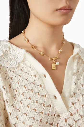 Pearl Pendant Necklace in Brass