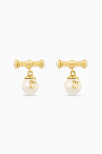 Pearl Drop Earrings in Brass