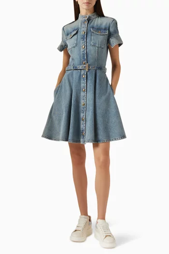 Belted Shirt Dress in Denim