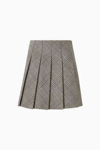 Check Pleated Skirt in Wool-blend
