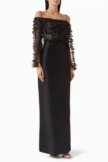 Yvette Embroidered Gown in Tulle & Taffeta