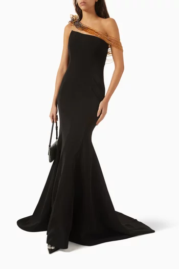 Thalia Embellished Gown in Crepe
