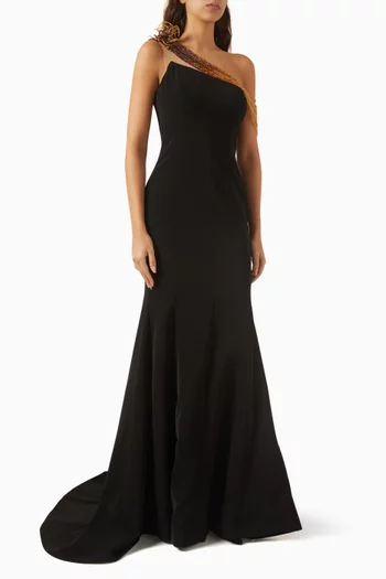 Thalia Embellished Gown in Crepe