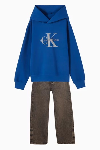 كنزة بغطاء رأس وطبعة شعار الماركة قطن عضوي