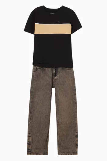 تي شيرت بتصميم مقسم بألوان قطن