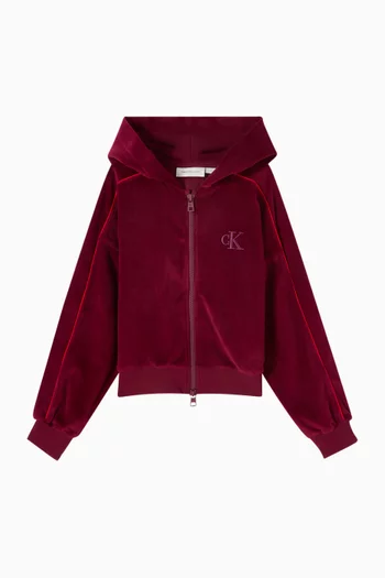 Piping Zip-through Hoodie in Velvet