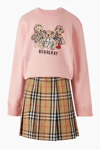 Pleated Checked Twill Skirt