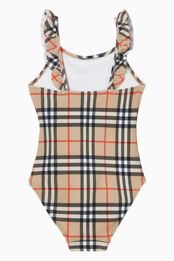 لباس سباحة بنقشة مربعات وحواف كشكش