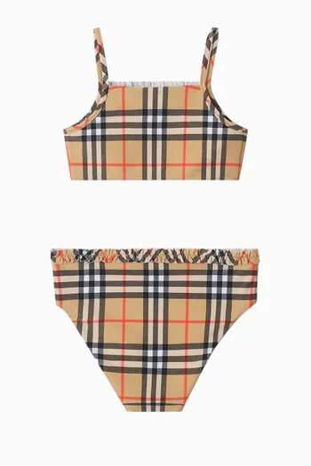 طقم بيكيني بنقشة مربعات وحواف كشكش