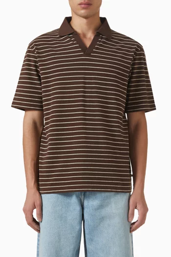 تي شيرت بولو ساماك بفتحة رقبة V قماش منسوج