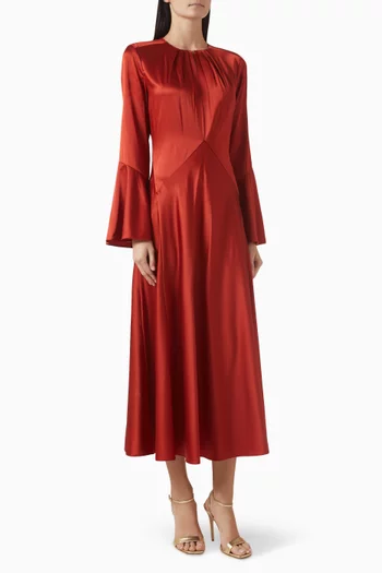 فستان ايزري متوسط الطول حرير مطاطي