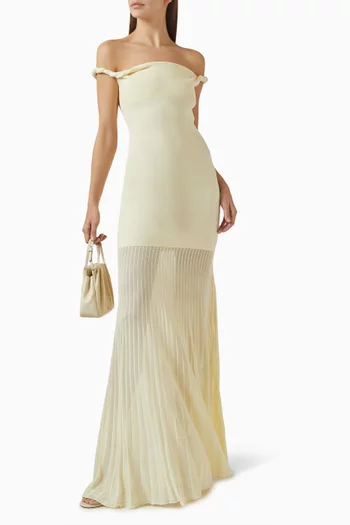 فستان اليا بأكتاف مكشوفة وحمالات ملفوفة