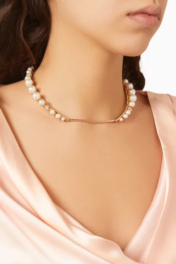 Pearl & Crystal Choker Necklace in Gold-plated Brass