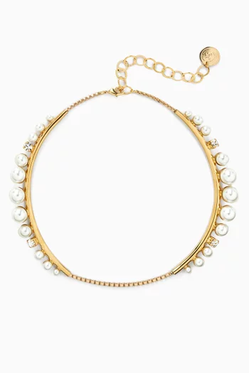 Pearl & Crystal Choker Necklace in Gold-plated Brass