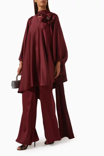 3D Floral-applique Top & Pants Set