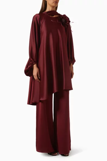 3D Floral-applique Top & Pants Set