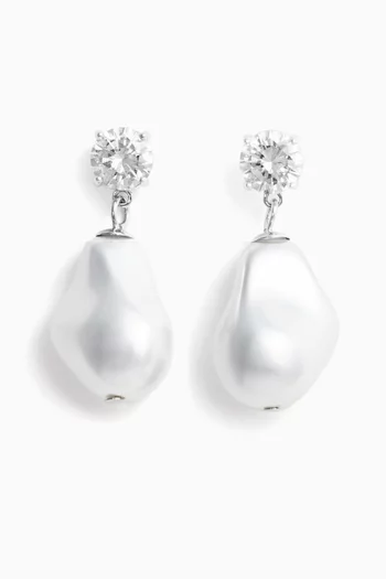 Mottled Pearl Drop Earrings in Silver-plated Brass