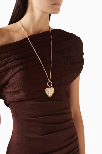 Heart Crystal Charm Necklace in Gold-plated Brass