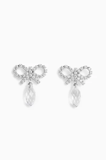 Bow Crystal Droplet Earrings in Silver-plated Brass